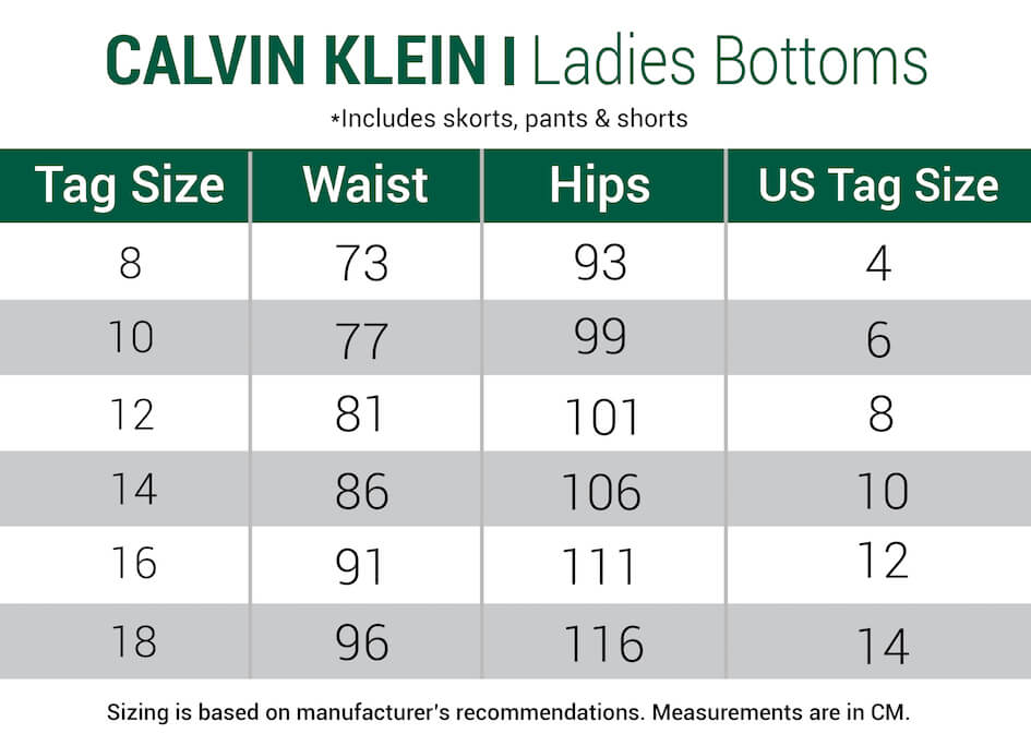 calvin klein-shorts-womens size chart